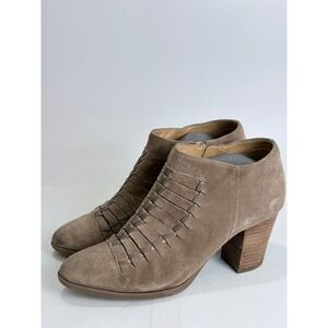 Franco Sarto Taupe Suede Ankle Booties Block Heel Modern Classic Size 8.5